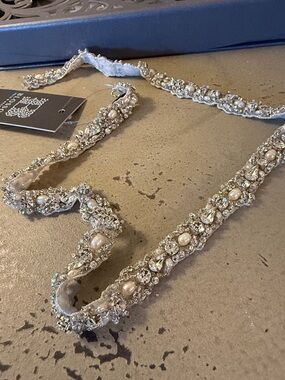 Blossom Veils & Accessories 
Classic Skinny Sash Belt Pearl and Rhinestone